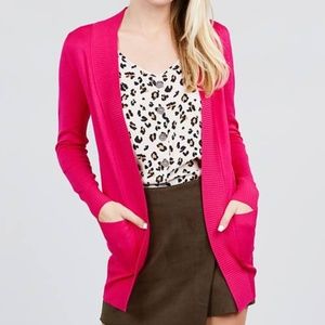 Plus size hot pink knit open front cardigan